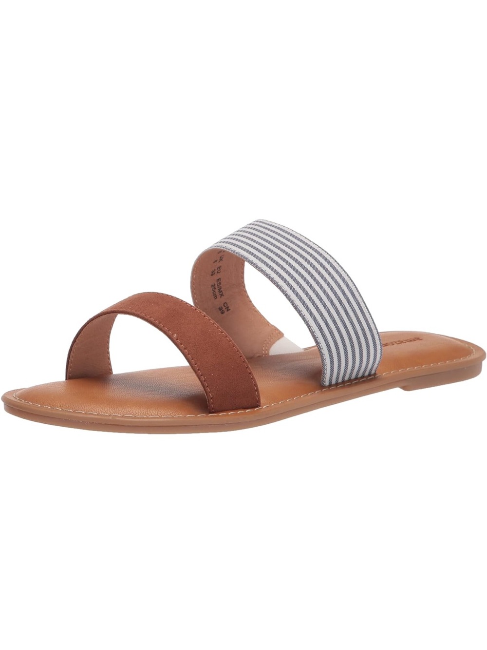 Women’s Two-Band Slide Sandal in Brown and Navy Stripe